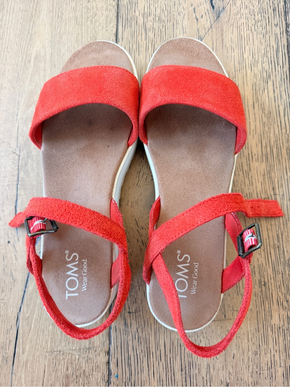 Toms Red Suede Open-Toe Ankle-Strap Sandals